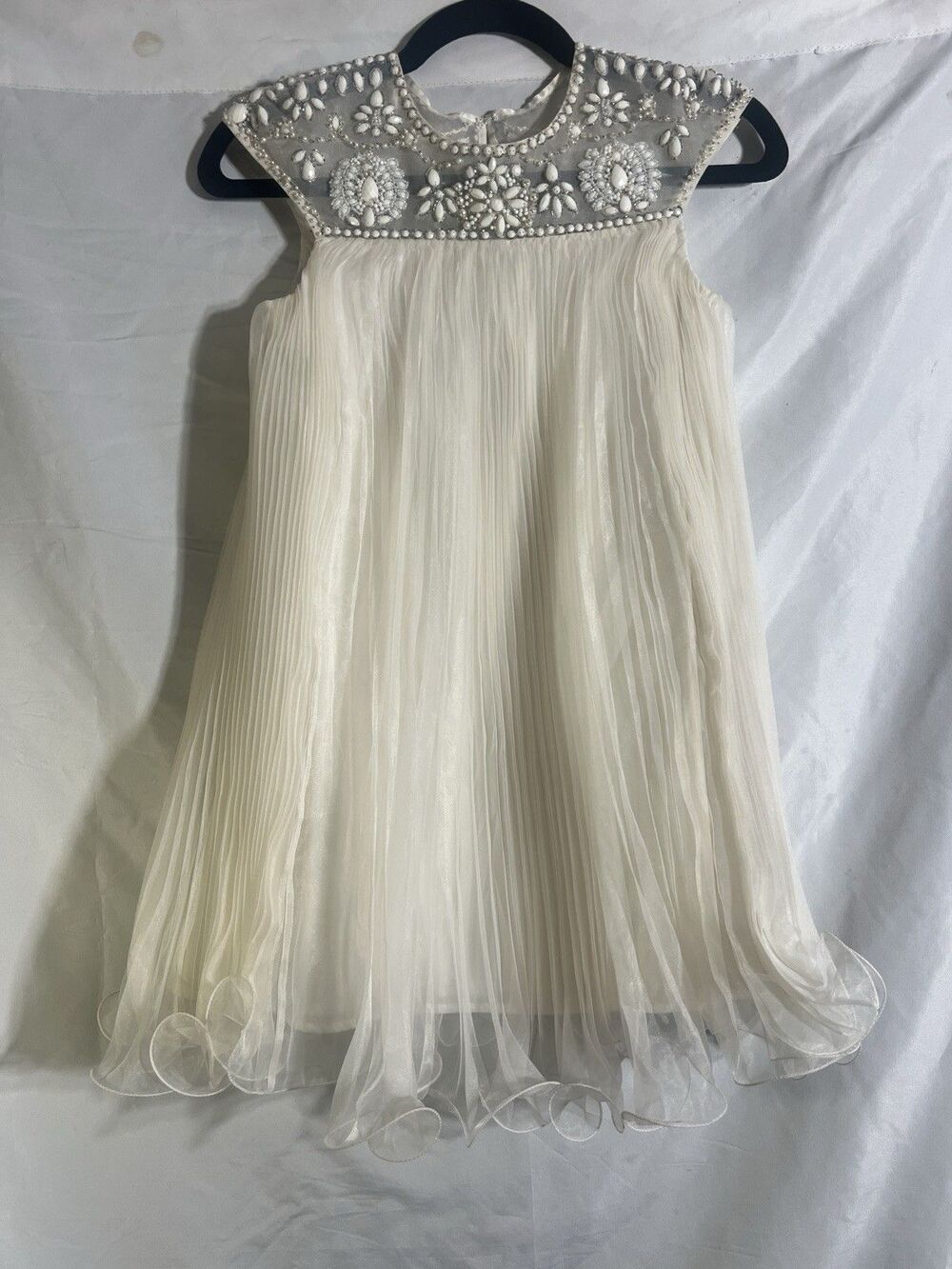 Marchesa for Neiman Marcus Girls Cream Beaded Chiffon Dress Tulle Party Wedding